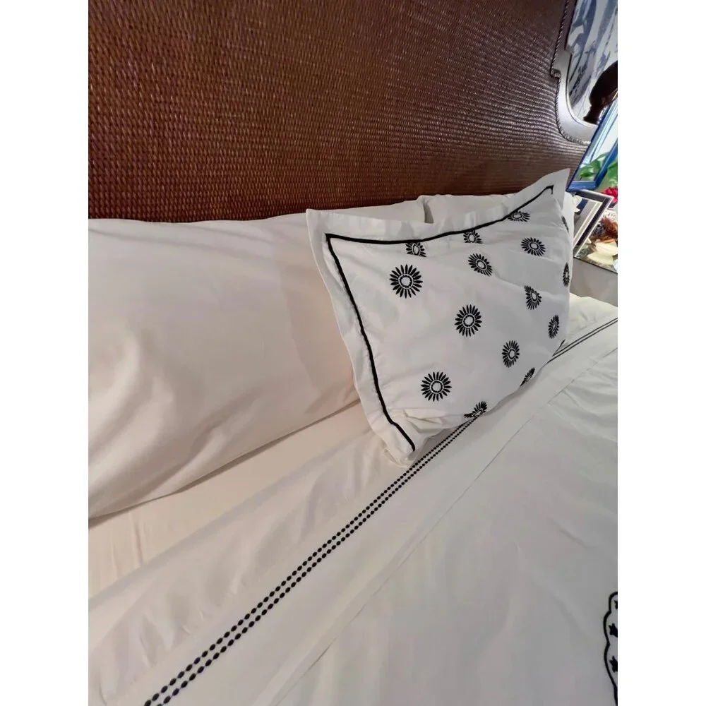 MARTHA STEWART King Size Duvet + 1 Sham Embroidered 100% Egyptian Cotton Black